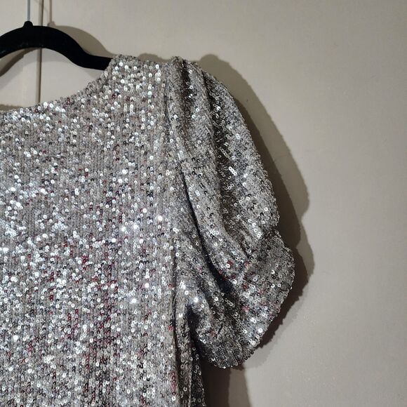 Cable & Gauge Gold Sequin Short Sleeve Puff Dress Size M - Picture 9 of 11